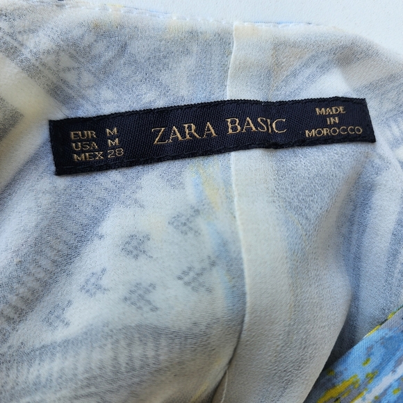 Zara Basic Blue Yellow Cut Out Maxi Dress Outdoors Beach Sleveless Print Sz M - Picture 7 of 13